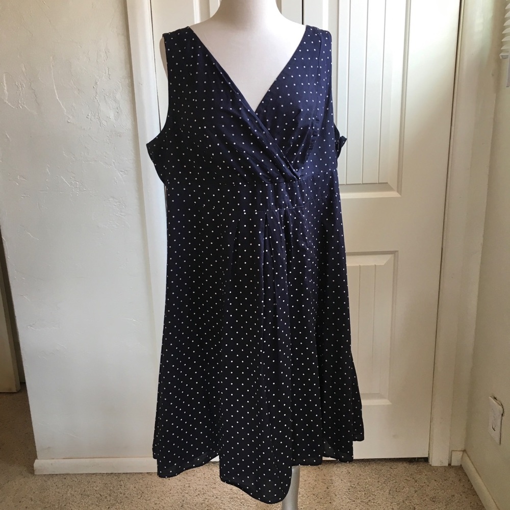 Lands’ End Navy Polka Dot Cotton Dress